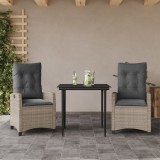 VidaXL Set mobilier de grădină cu perne, 3 piese,gri deschis,poliratan