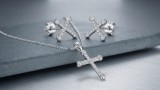 Cumpara ieftin Set Bijuterii din Argint 925 Rodiat cu Zirconiu , Colier E i Cercei Cruce de 18mm