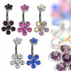 Inel pentru buric din oțel &icirc;ncheiat cu flori din zirconiu - Culoare zirconiu piercing: Transparent - C