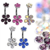 Inel pentru buric din oțel &icirc;ncheiat cu flori din zirconiu - Culoare zirconiu piercing: Roz - P
