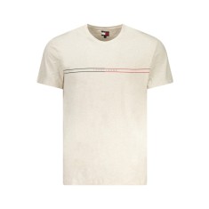 Tommy Jeans Tricou barbati, cu imprimeu si mini logo pe maneca, Slim Fit, Bej, S