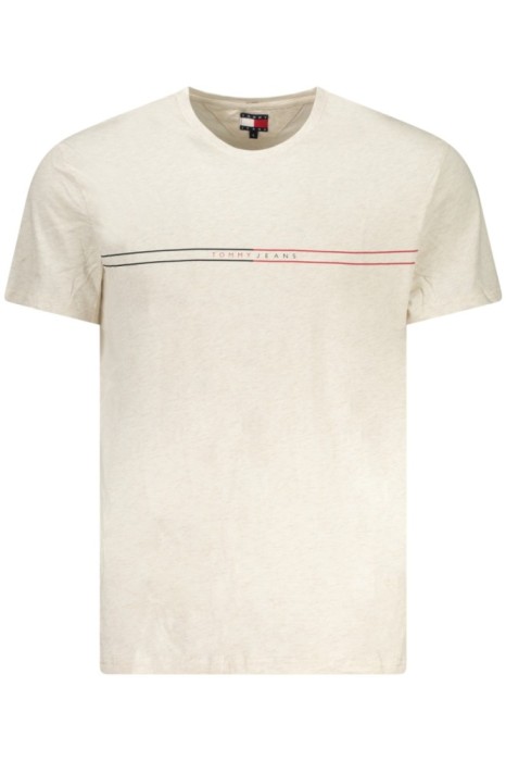 Tommy Jeans Tricou barbati, cu imprimeu si mini logo pe maneca, Slim Fit, Bej, S
