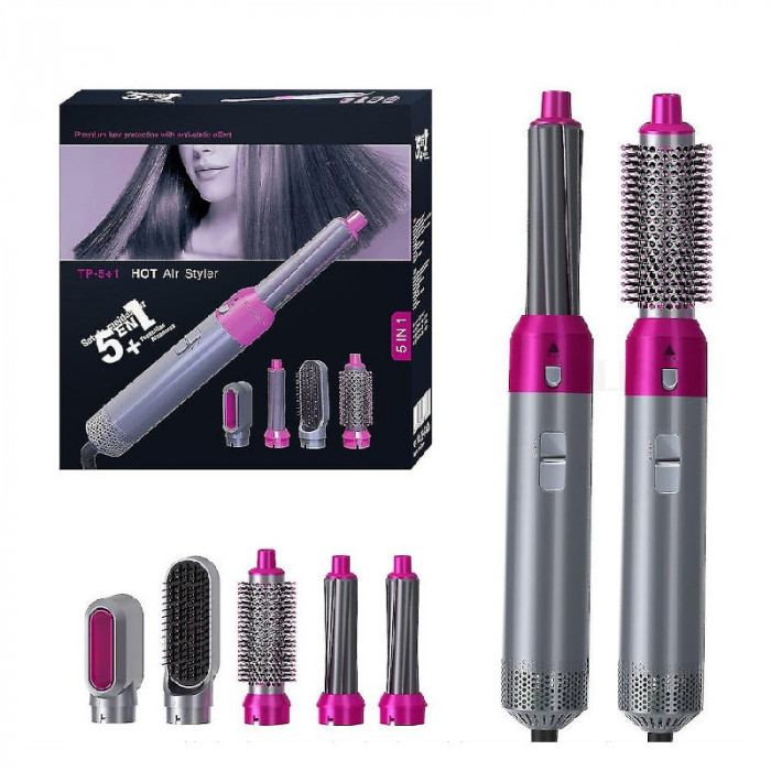 Perie de Par 5 in 1 Multifunctionala Hot Air Styler, Multiple Accesorii incluse