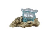Cumpara ieftin Vaza flori sticla cu suport lemn 10 x 10 x 14 cm