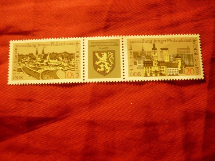 Serie DDR 1976 - Straif 2 valori si vigneta - Expozitie Filatelica