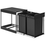 SONGMICS Cos de gunoi incorporabil pentru dulap bucatarie, 2 x 20 L, sistem pull-out, cadru metalic si capac ABS, 49x32x44 cm, negru Household NewTren