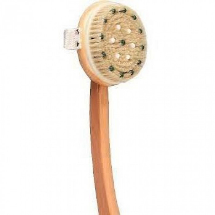 Perie masaj si baiecu maner de lemn Top Choice, 14 cm, exfoliaza particulele keratinizate ale epidermei