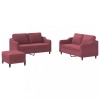 Set canapea cu perne, 3 piese, rosu vin, material textil
