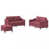 Cumpara ieftin Set canapea cu perne, 3 piese, rosu vin, material textil