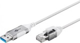 Cablu de retea USB-A la RJ45 Gigabit Cat.6 Slim 10m brodat Alb, Goobay G74383