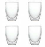 Set 4 Pahare din sticla Borosilicata cu pereti dubli, 350 ml x 4