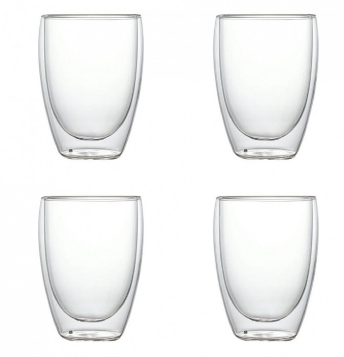 Set 4 Pahare din sticla Borosilicata cu pereti dubli, 350 ml x 4