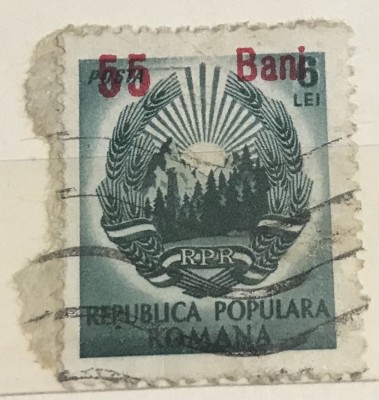 Timbre Romania Timbru Supratipar RPR 6 lei 55 bani foto