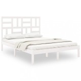 Cumpara ieftin Cadru de pat dublu, alb, 135x190 cm, lemn masiv