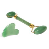 Set Masaj Facial Jad Rola Dubla si Piatra Gua Sha - Antirid, Circulatie, Relaxare, Detoxifiere