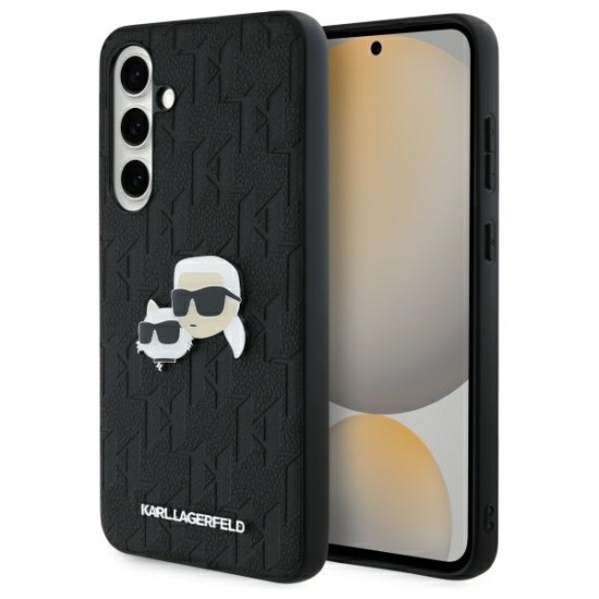 Husa Samsung Galaxy S24 FE - Karl Lagerfeld Hardcase Leather (KLHCS24FEPGKLKCPK) - Monogram Karl&amp;Chaoupette Head Pin