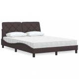 vidaXL Pat cu saltea, maro &icirc;nchis, 120x200 cm, textil 3310730