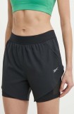 Reebok pantaloni scurți de alergare culoarea negru, neted, high waist, 100075412