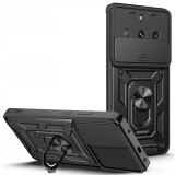 Husa telefon compatibila realme 11, slide &amp; snap premium, magnetic ring holder, negru