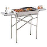 Gratar gradina/camping cu carbuni, portabil, grill dreptunghiular, cu suport condimente, structura inox, 104x30x68 cm GartenVIP DiyLine, ART