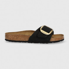 Birkenstock papuci din piele MADRID BIG BUCKLE femei, culoarea negru, 1023342