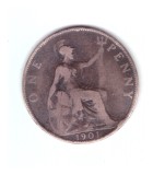 Moneda Marea Britanie 1 penny 1901, stare relativ buna, curata, Europa, Bronz