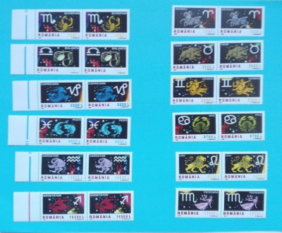 TIMBRE ROMANIA LP1574+1576 SEMNELE ZODIACULUI I +II serie in pereche MNH foto