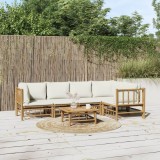 Gossi set mobilier de gradina cu perne alb crem, 6 piese, bambus