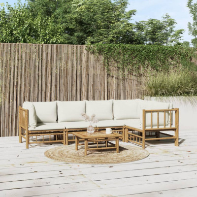Set mobilier de gradina cu perne alb crem, 6 piese, bambus GartenMobel Dekor foto