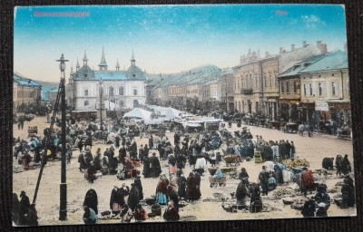 Carte postala, Sighetul Marmatiei, piata, inceput de secol XX foto