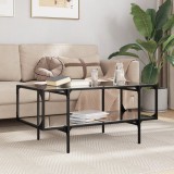 VidaXL Măsuță de cafea cu blat din sticlă neagră 98,5x50x45 cm oțel