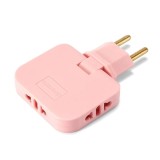 Adaptor Triplu Stecher Pentru Priza Techstar&reg; TS-A3 Cu Rotire 180&deg;, 250V, 10A, Compatibil EU/US, Roz