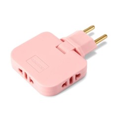 Adaptor Triplu Stecher Pentru Priza Techstar&reg; TS-A3 Cu Rotire 180&deg;, 250V, 10A, Compatibil EU/US, Roz