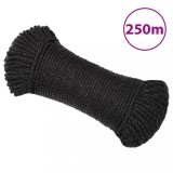 VidaXL Fr&acirc;nghie de lucru, negru, 6 mm, 250 m, polipropilenă