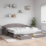 Cumpara ieftin Pat de zi cu extensie și sertare, gri taupe, 100x200 cm, textil