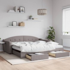 Pat de zi cu extensie și sertare, gri taupe, 100x200 cm, textil foto