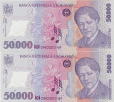 ROMANIA 2 X 50000 LEI 2001(2004) CONSECUTIVE UNC