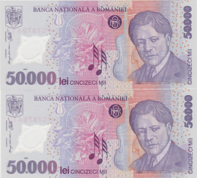 ROMANIA 2 X 50000 LEI 2001(2004) CONSECUTIVE UNC foto