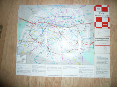 Harta - Paris -Plans , Metro , Autobus . RER 1980 , pliant ,dim =56,5x44cm foto