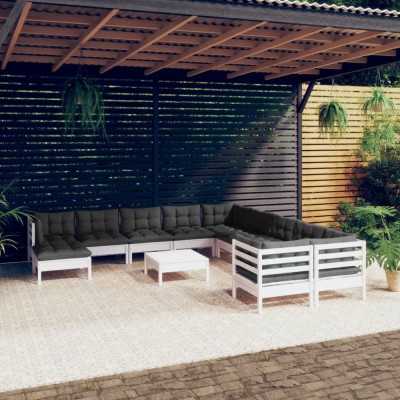 Gossi set mobilier gradina cu perne, 12 piese, alb, lemn de pin foto