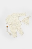 Cumpara ieftin Set 3 piese:bluza, pantaloni si caciulita Printed, BabyCosy, 50% modal+50% bumbac, Ecru (Marime: 3-6 Luni)