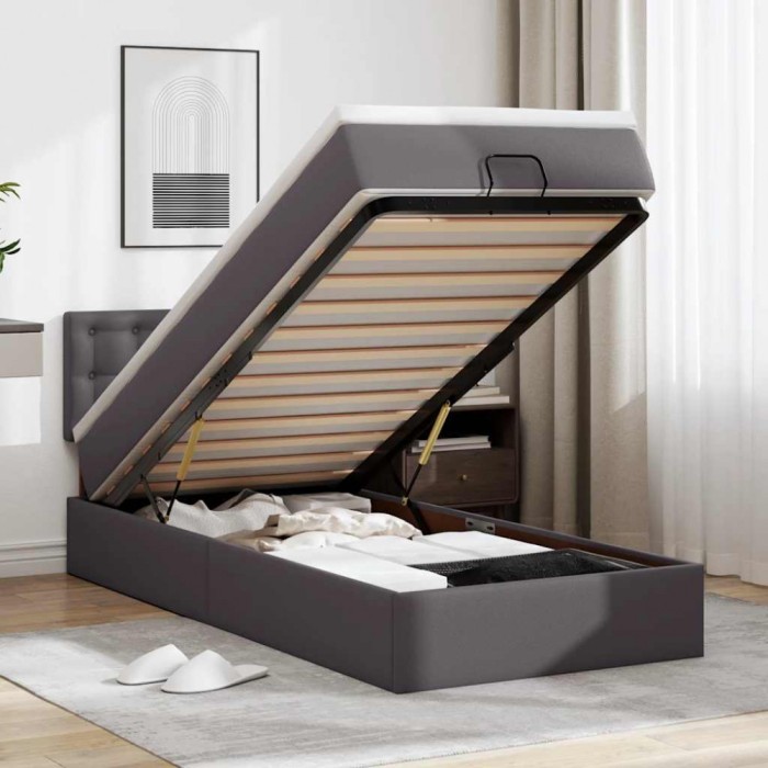vidaXL Cadru de pat otoman cu saltea gri 90x200cm piele artificială