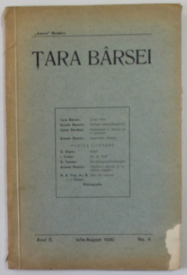 TARA BARSEI , REVISTA ORGANIZATIEI &amp;#039;&amp;#039; ASTRA &amp;#039;&amp;#039; BRASOV , ANUL II , NR. 4 , IULIE - AUGUST , 1930 , COPERTA CU COLT LIPSA foto