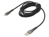 Cablu USB 2.0 Apple Lightning la USB A, 2m, negru, 2,4A