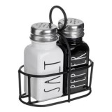 Set solniță sare și piper din sticlă, 85ml, bază metalică, CMCLASS
