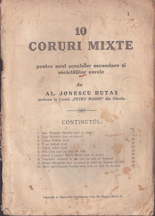 C8636N 10 coruri mixte pentru uzul școalelor secundare și societăților corele de Al Jonescu Butaș, profesor la Liceul Petru Maior din Gherla
