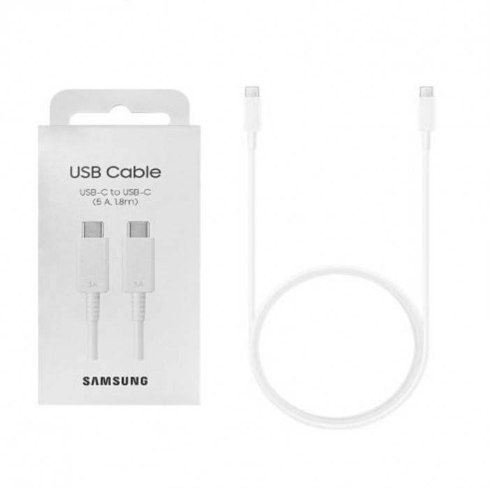 Cablu de Date Type-C to Type-C Fast Charging 5A, 1.8m Samsung (EP-DX510JWEGEU) Alb (Blister Packing)