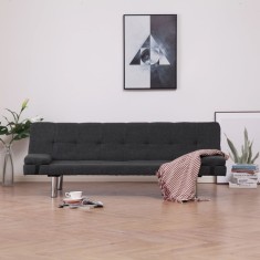 Canapea extensibilă cu două perne, gri &icirc;nchis, poliester