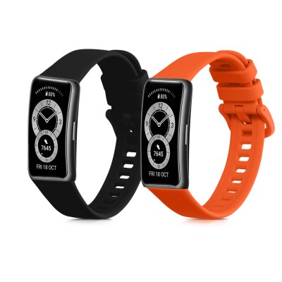 Set 2 Curele Kwmobile pentru Huawei Band 8, Negru/Portocaliu, Silicon, KWM0000198N005C foto