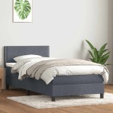 vidaXL Pat box spring cu saltea, gri &icirc;nchis, 90x220 cm, catifea 3316144